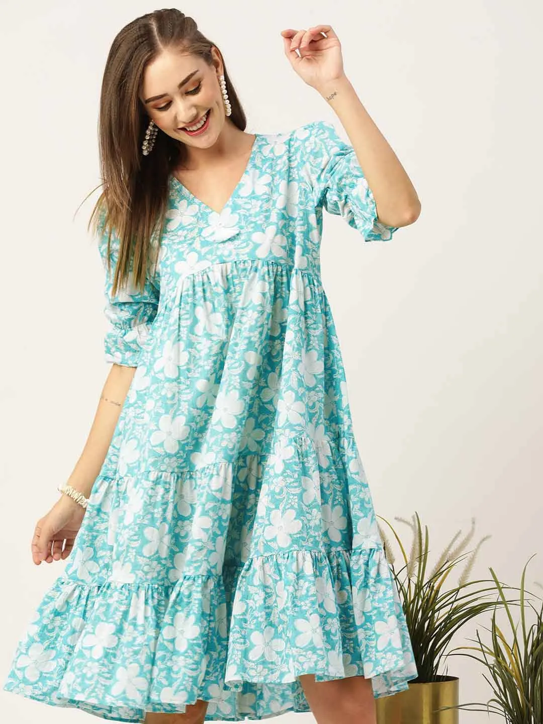 Buy SkyBlue Comfort Fit Cotton Ethnic Dress for Women Online - Zola