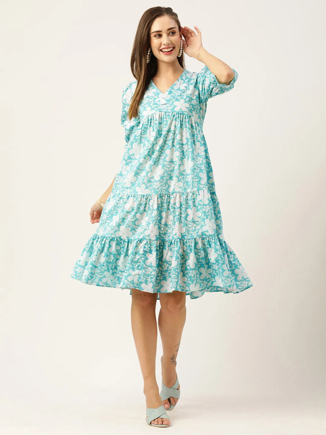 Buy SkyBlue Comfort Fit Cotton Ethnic Dress for Women Online - Zola