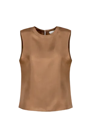 CALA: ORGANIC SILK TWILL TANK TOP IN CAMEL | SAMPLE