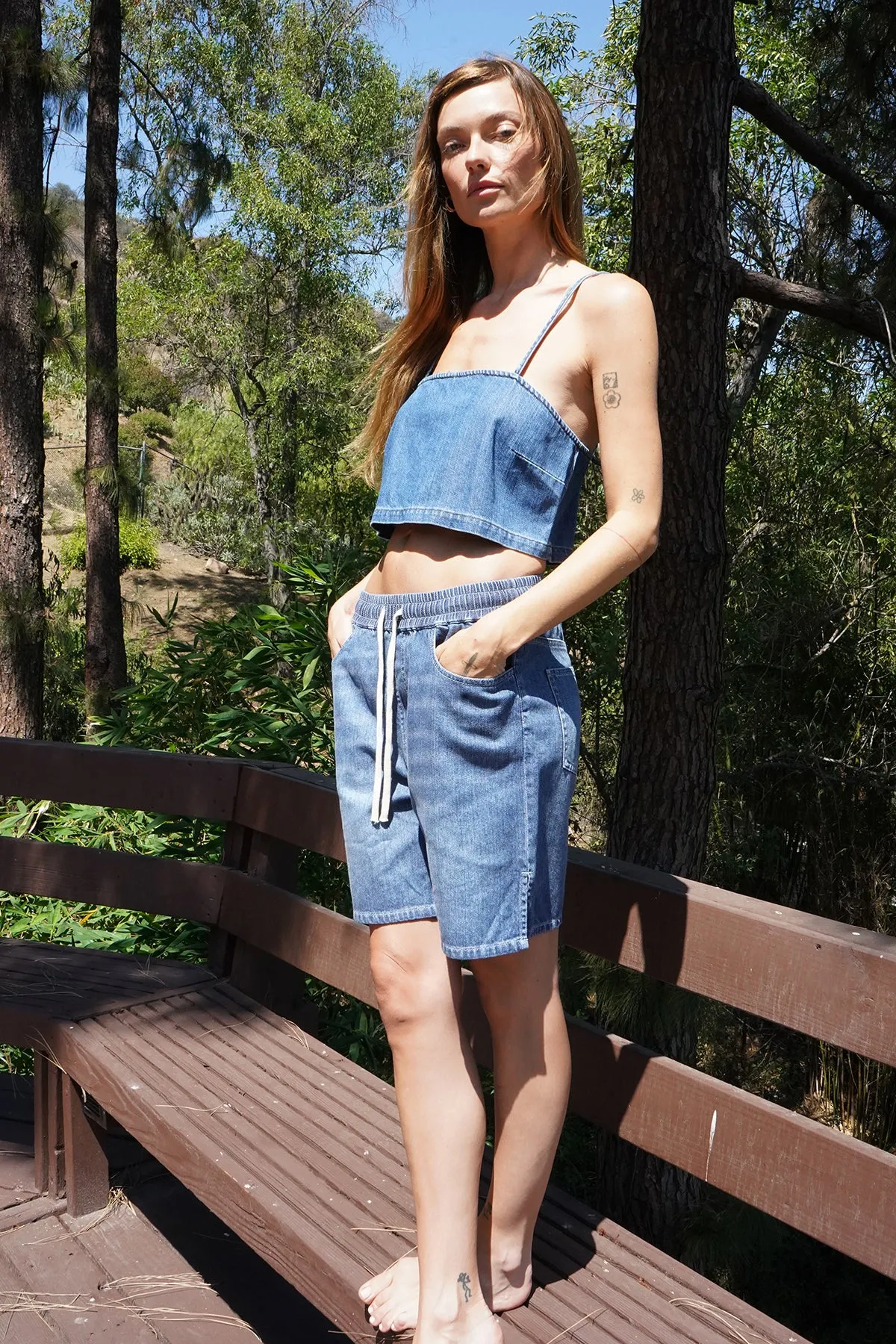 Camille Crop Tank - Soft Denim