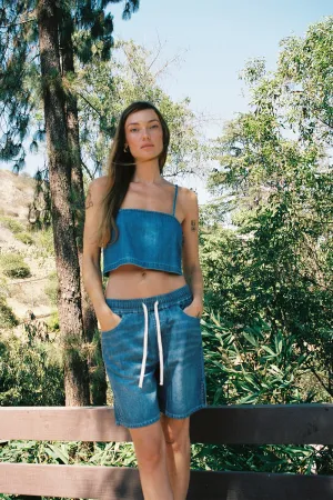 Camille Crop Tank - Soft Denim