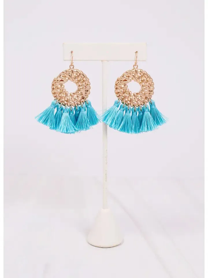 Caroline Hill Blue Cheshire Tassel Drop Earrings