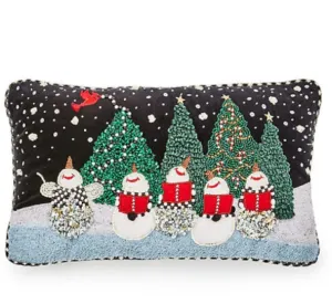 Caroling Snowmen Beaded Lumbar Pillow