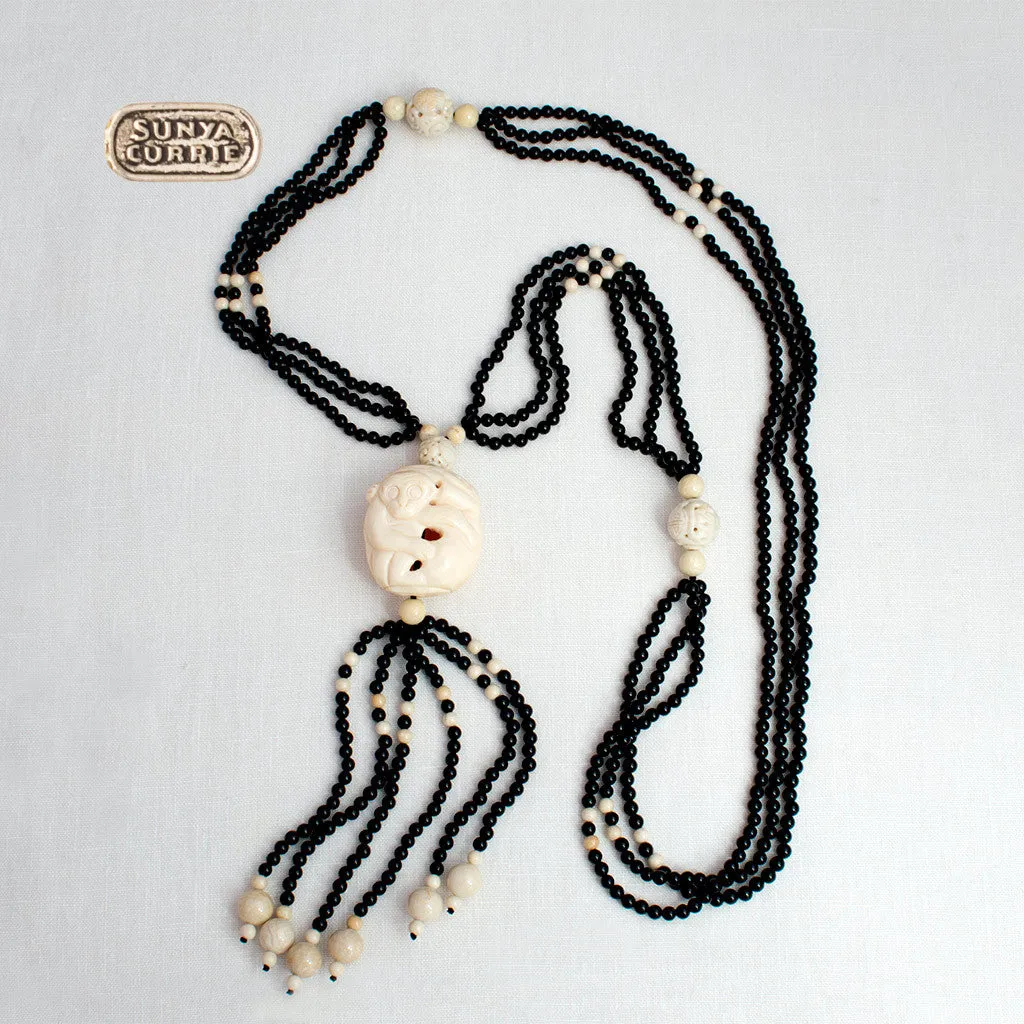 Carved Bone Tassel Necklace