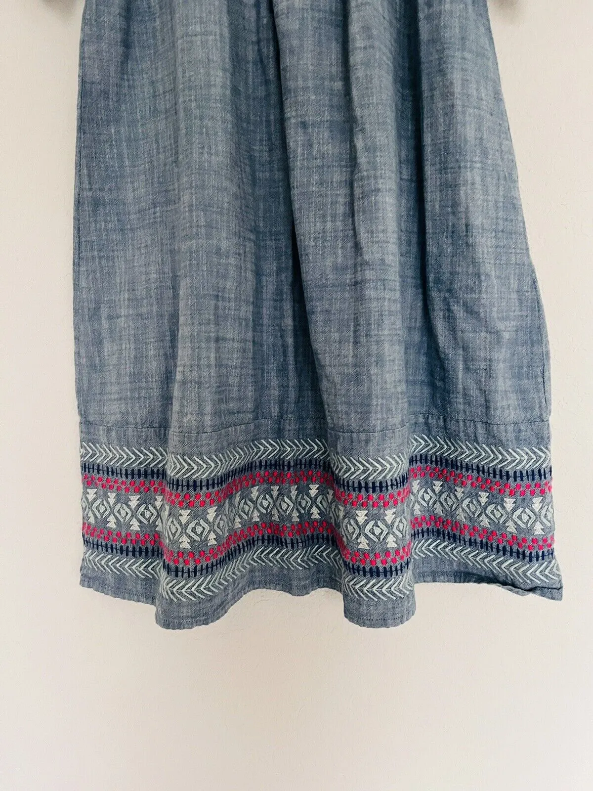 CAT & JACK Girls XL 14/16 Embroidered Shirt Dress Denim Blue Aztec Western Boho