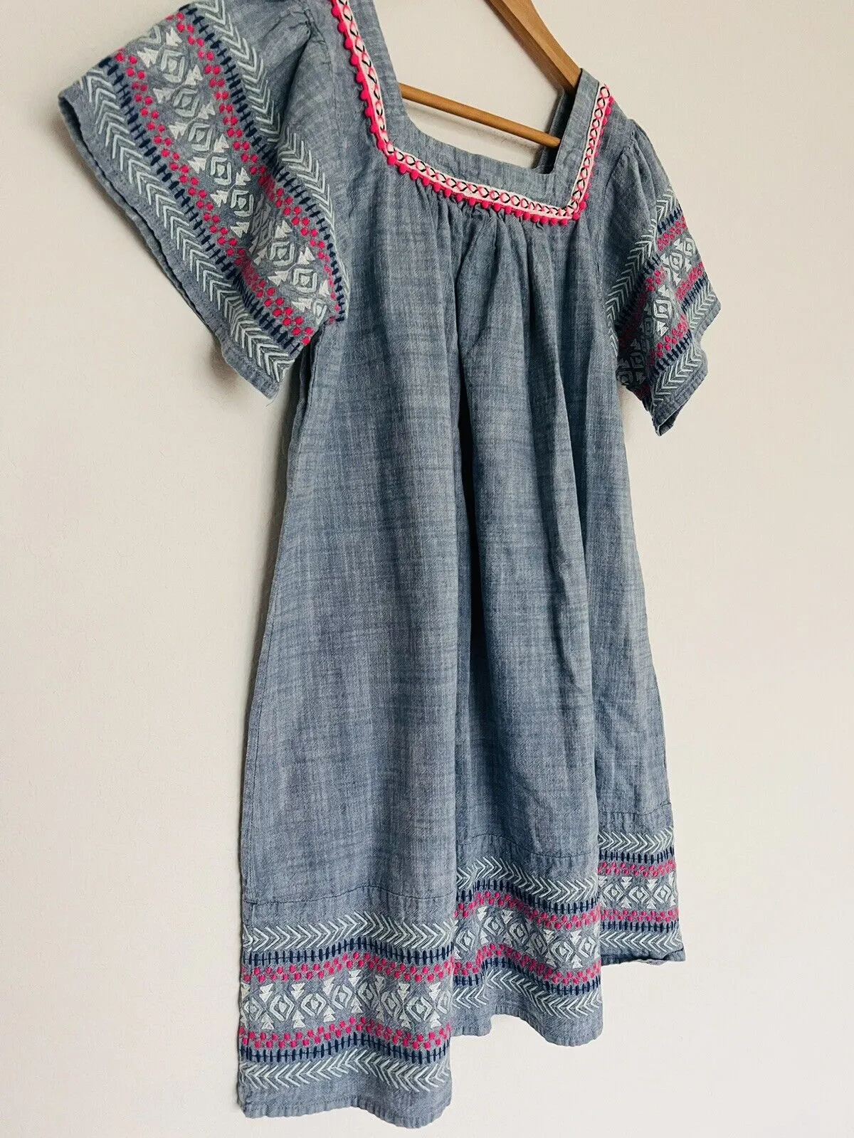 CAT & JACK Girls XL 14/16 Embroidered Shirt Dress Denim Blue Aztec Western Boho