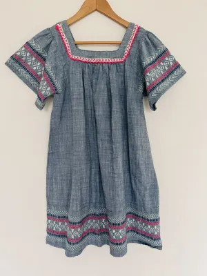 CAT & JACK Girls XL 14/16 Embroidered Shirt Dress Denim Blue Aztec Western Boho