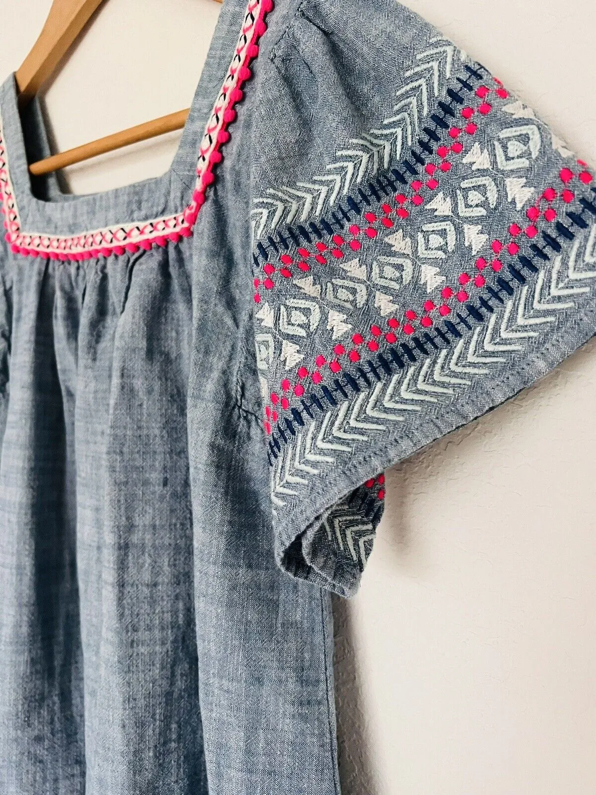 CAT & JACK Girls XL 14/16 Embroidered Shirt Dress Denim Blue Aztec Western Boho
