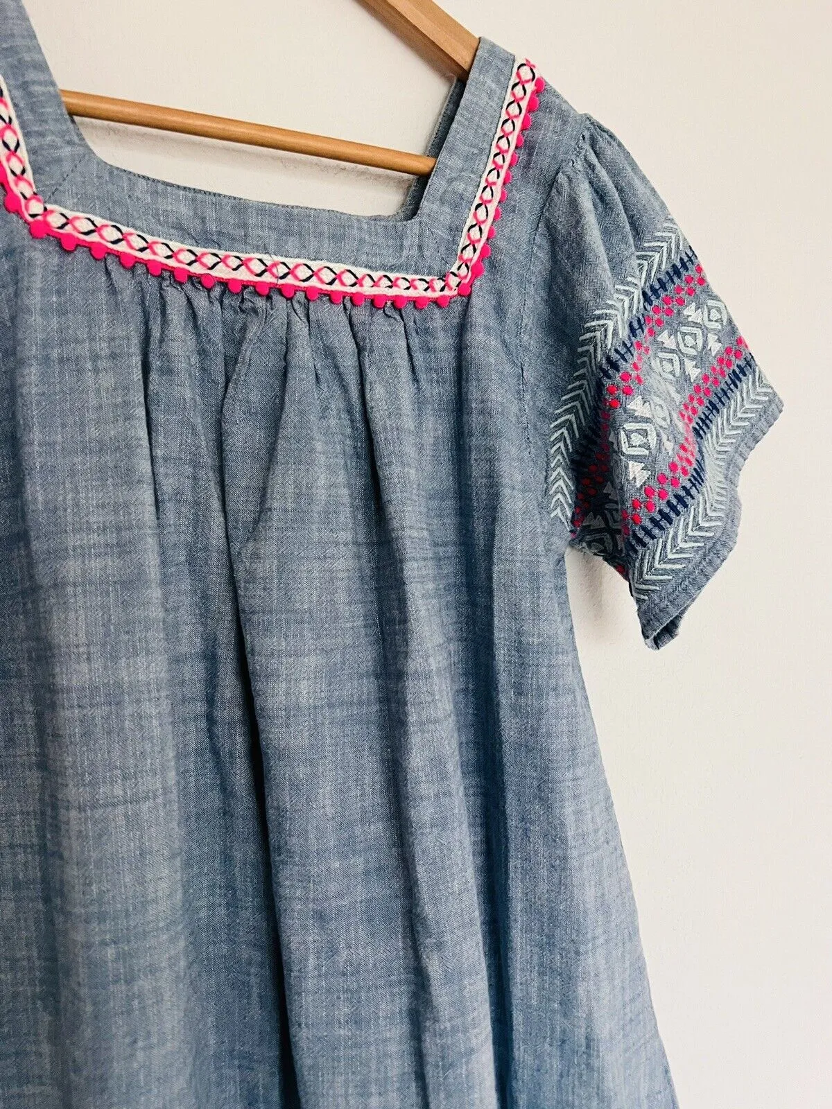CAT & JACK Girls XL 14/16 Embroidered Shirt Dress Denim Blue Aztec Western Boho