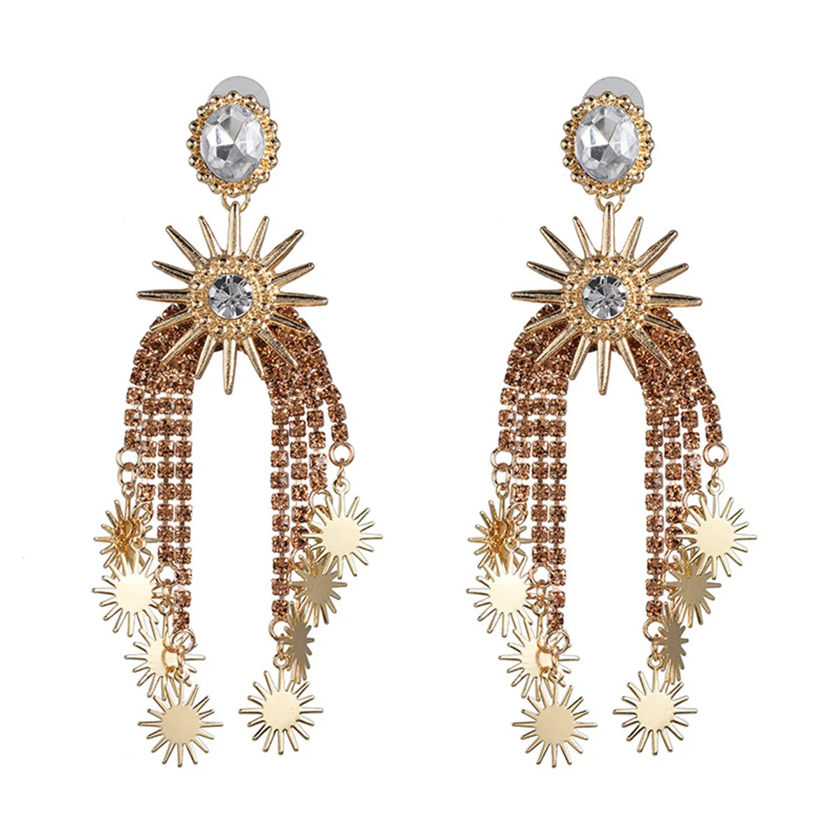 Champagne Cubic Zirconia & Crystal Star Tassel Dangle Earring