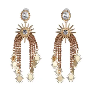 Champagne Cubic Zirconia & Crystal Star Tassel Dangle Earring