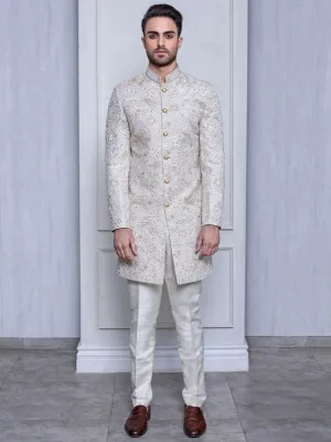 Champagne Raw Silk Achkan