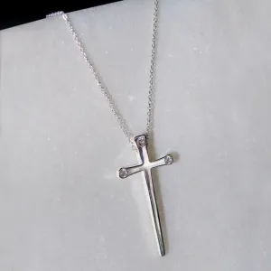 Charmed - Stylized Horseshoe Nail and Moissanite Stone Sterling Silver Cross Pendant Necklace