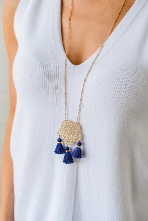 Charmingly Cheerful Pendant Necklace- Dark Blue