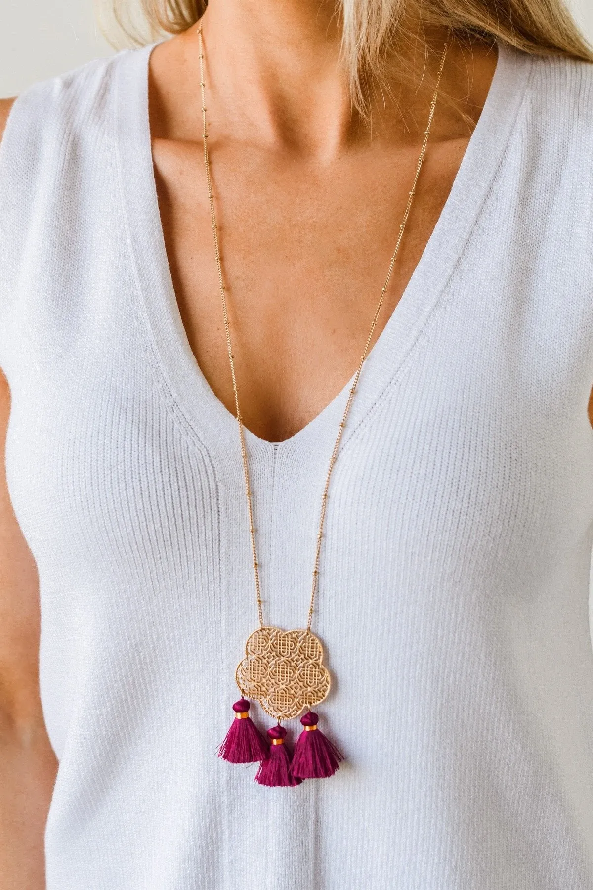 Charmingly Cheerful Pendant Necklace- Magenta