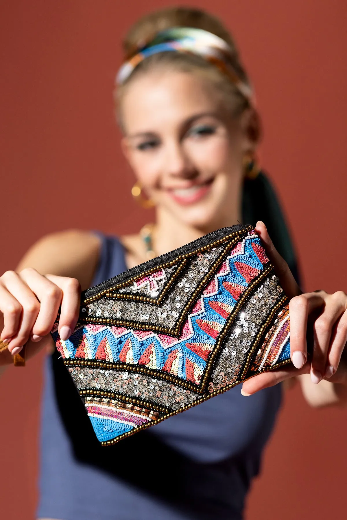 Chevron Shimmer Clutch