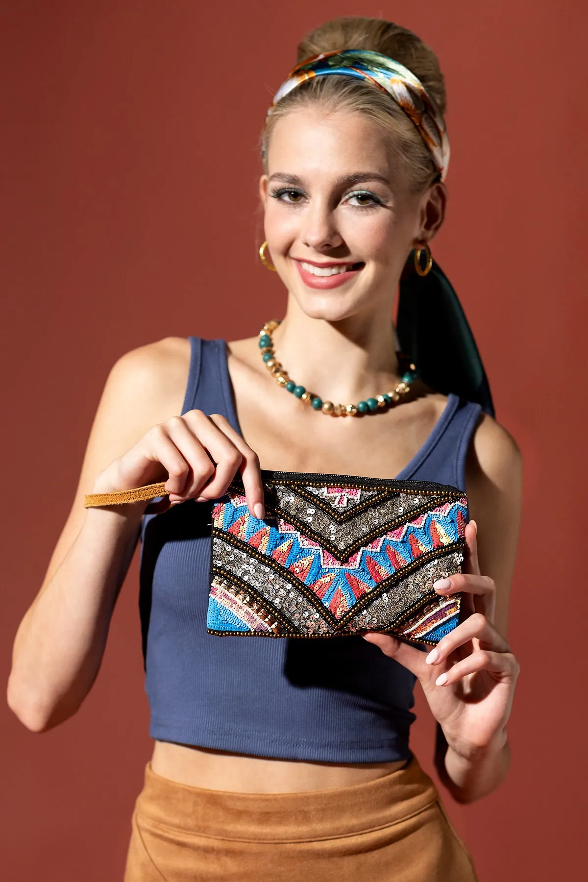 Chevron Shimmer Clutch