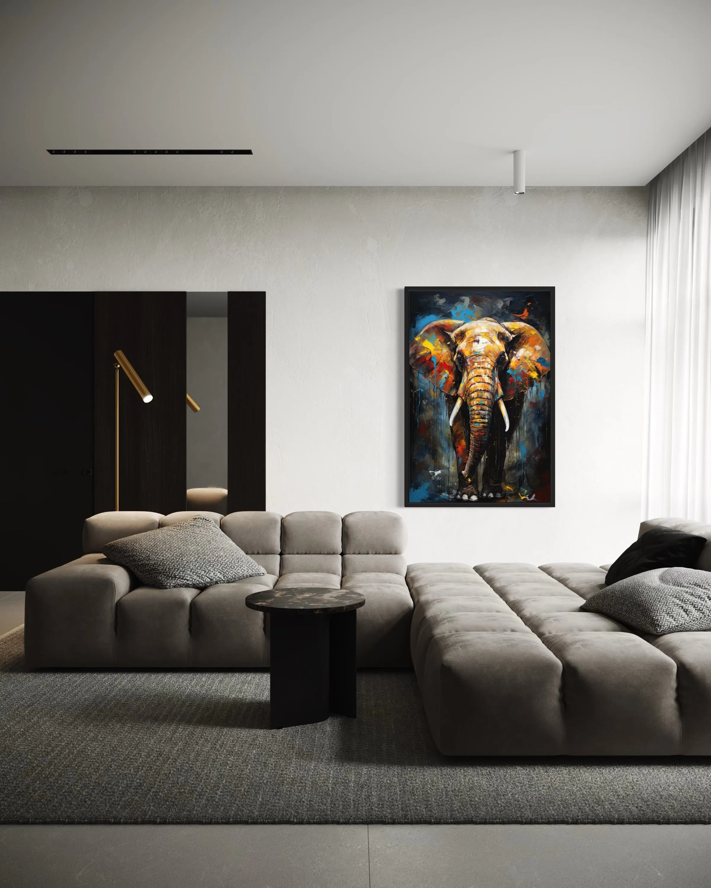 Colorful Graffiti Elephant Framed Canvas Wall Art