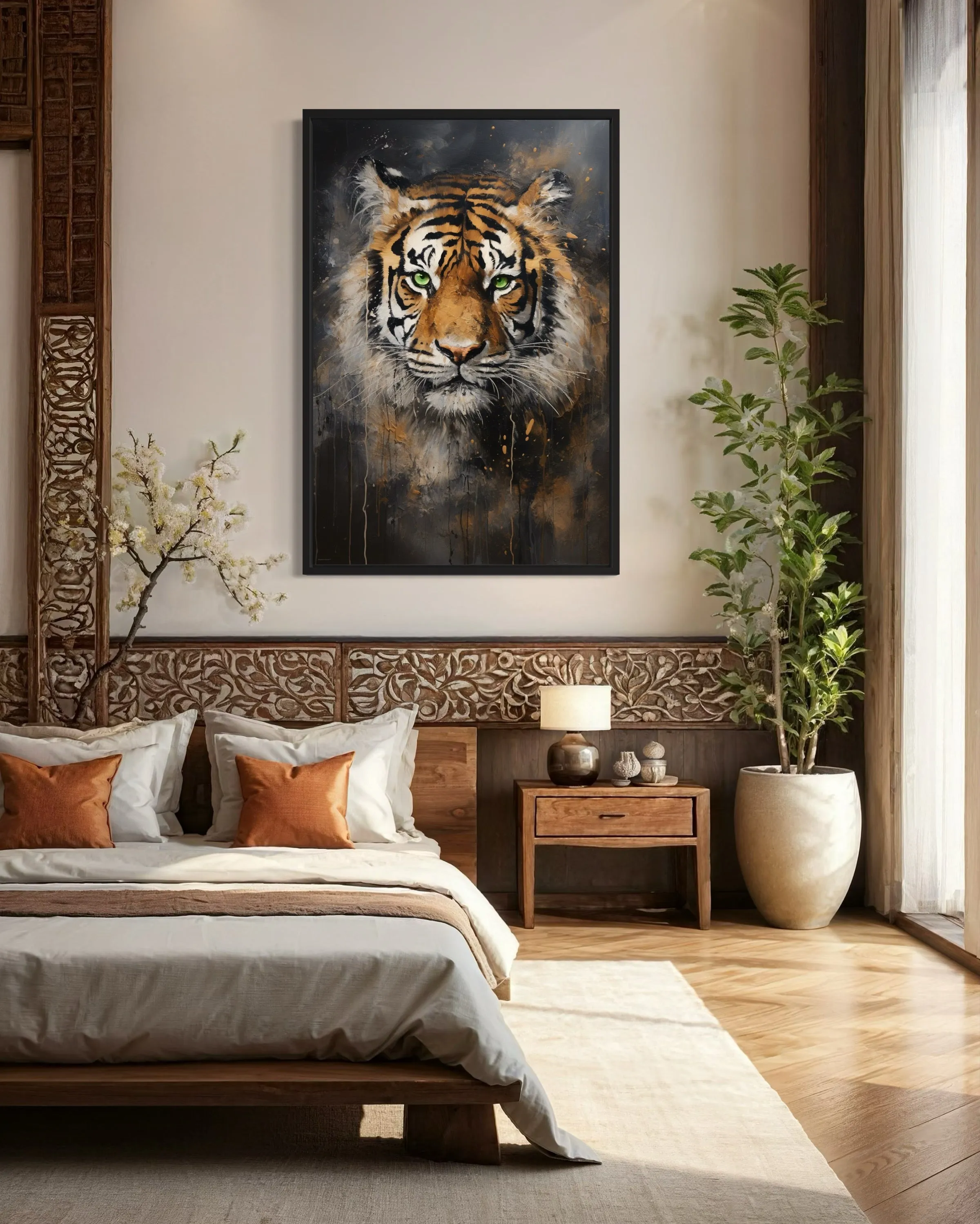 Colorful Tiger Abstract Graffiti Framed Canvas Wall Art