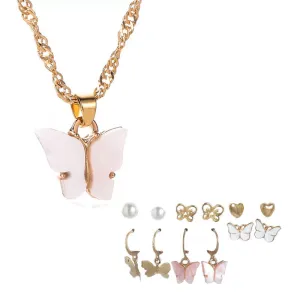 Combo Of Pink Butterfly Pendant With Earring Set