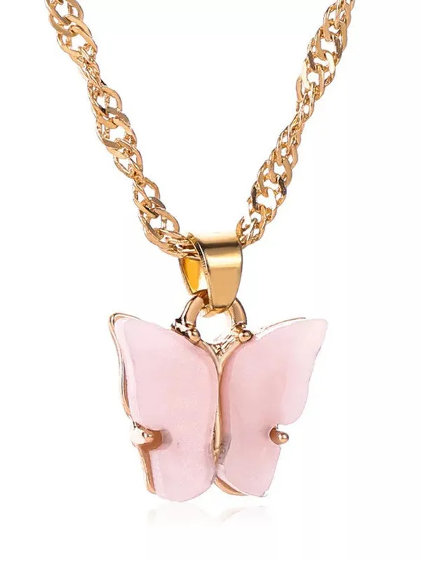Combo Of Pink Butterfly Pendant With Earring Set