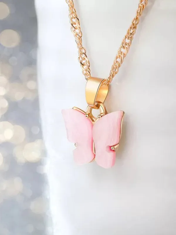 Combo Of Pink Butterfly Pendant With Earring Set