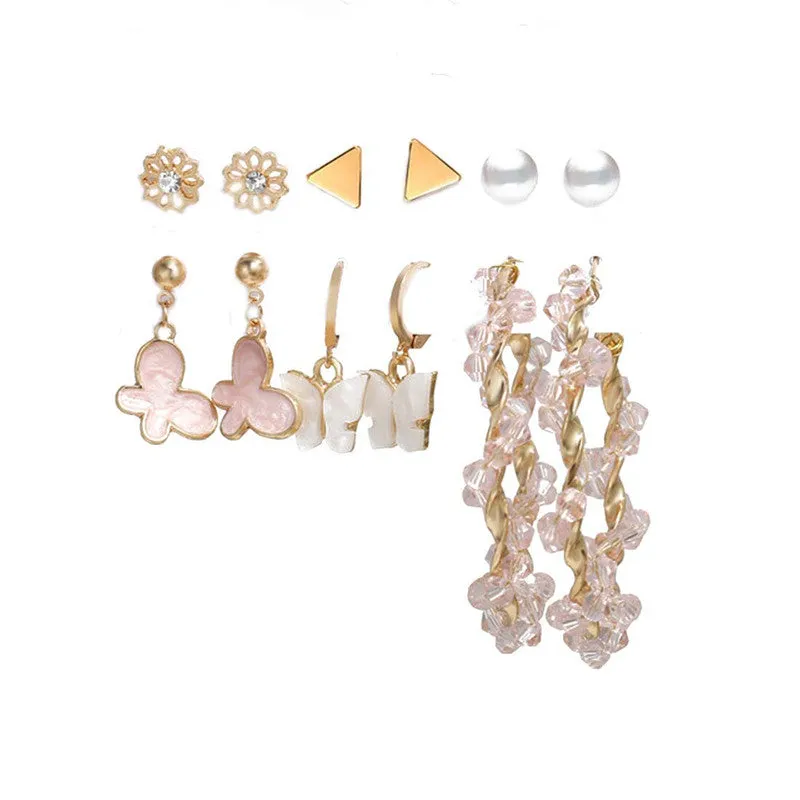 Combo Of Pink Crystal Butterfly Pendant, Earrings With Ring