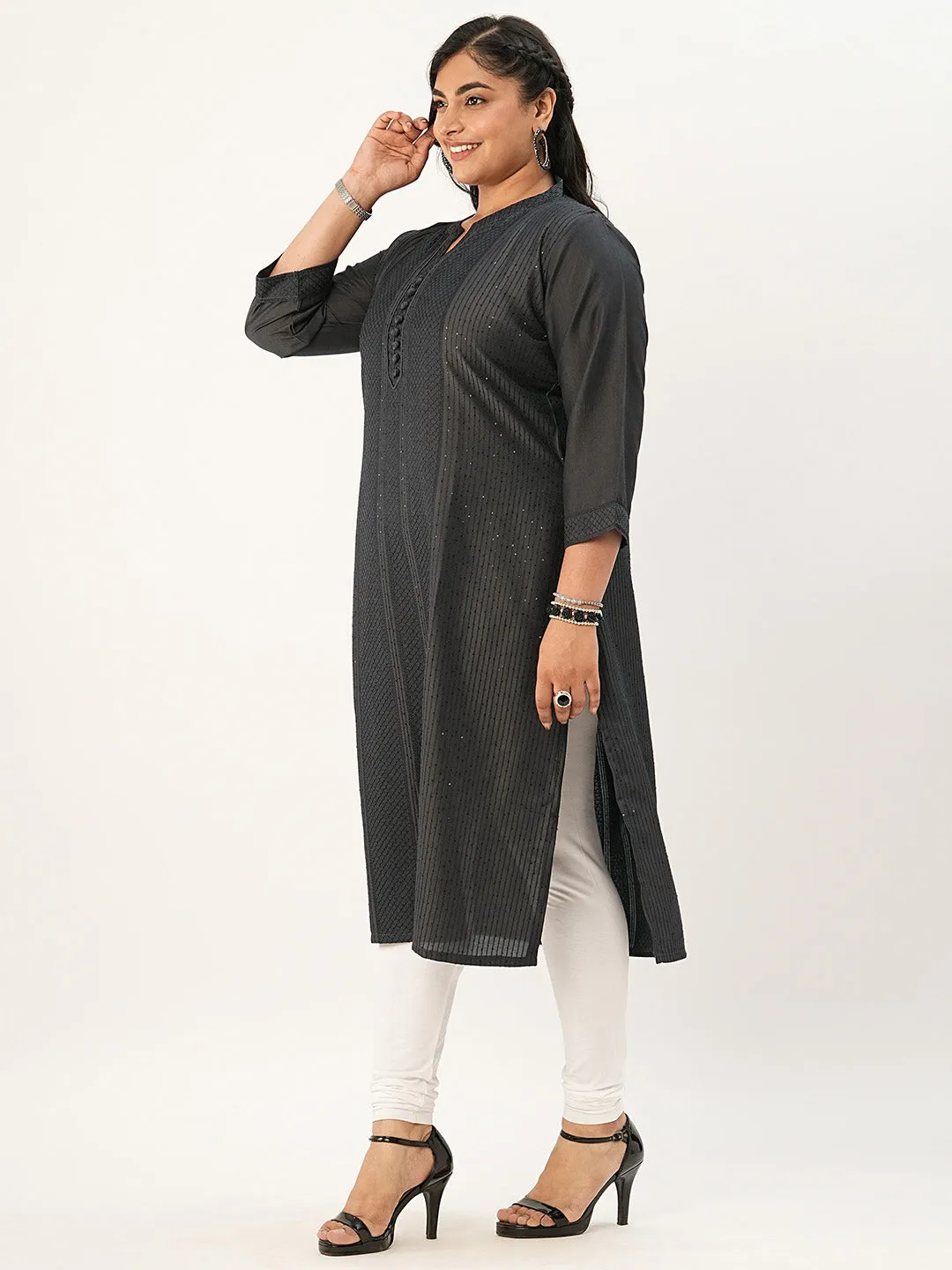 Comfort Fit Dark Grey Chanderi Silk Kurta for Women Online - Zola