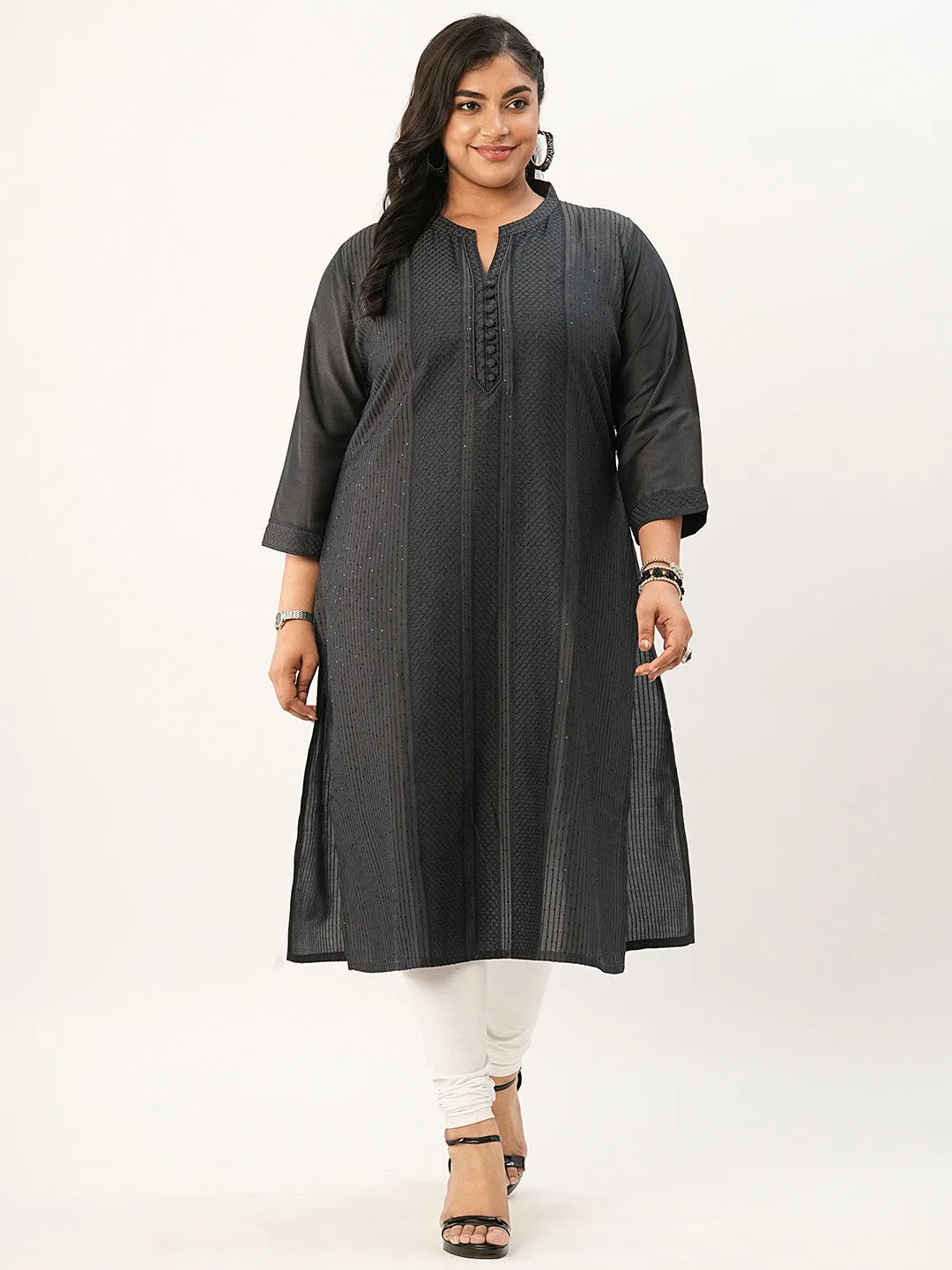Comfort Fit Dark Grey Chanderi Silk Kurta for Women Online - Zola