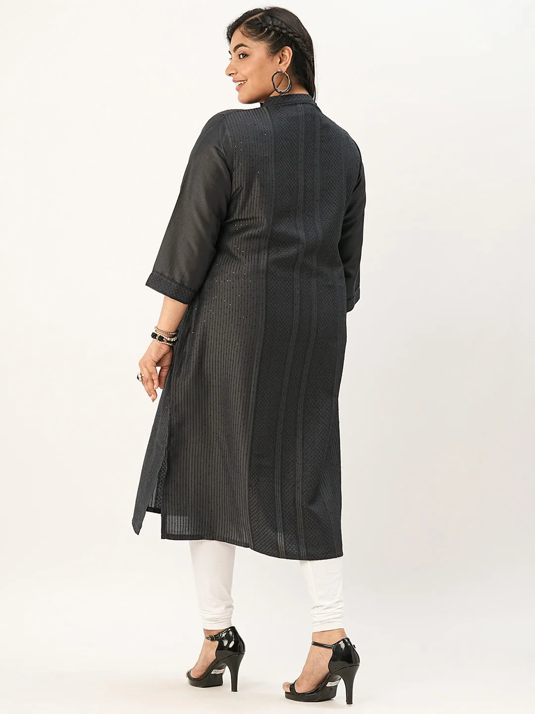 Comfort Fit Dark Grey Chanderi Silk Kurta for Women Online - Zola