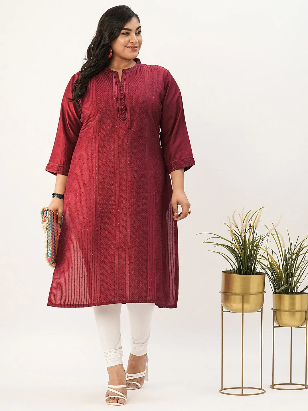 Comfort Fit Red Chanderi Silk Kurta for Women Online - Zola
