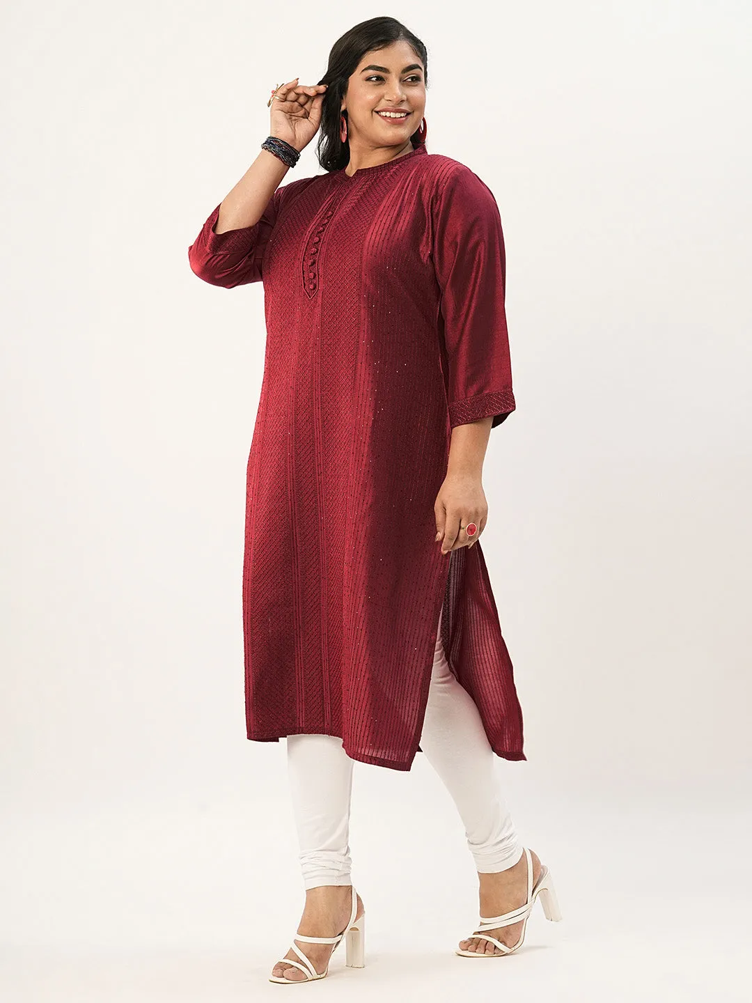 Comfort Fit Red Chanderi Silk Kurta for Women Online - Zola