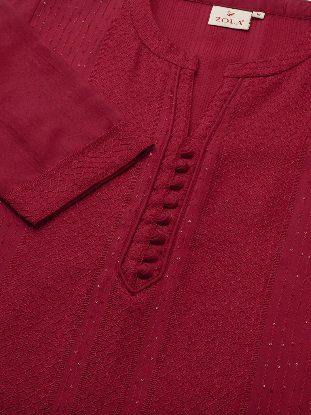 Comfort Fit Red Chanderi Silk Kurta for Women Online - Zola