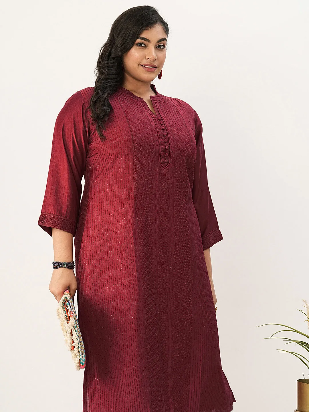 Comfort Fit Red Chanderi Silk Kurta for Women Online - Zola