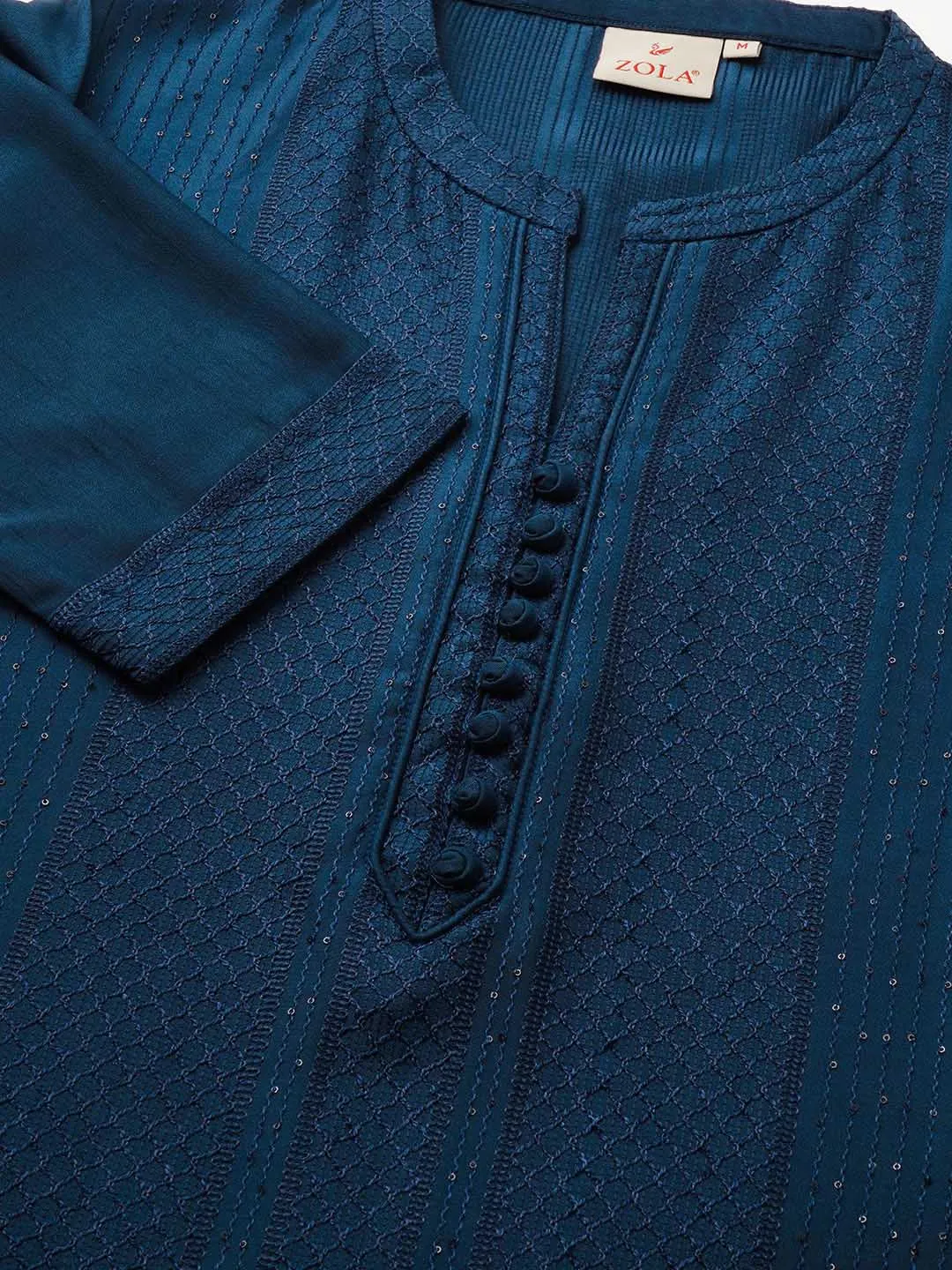 Comfort Fit Teal Chanderi Silk Kurta for Women Online - Zola