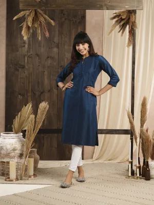 Comfort Fit Teal Chanderi Silk Kurta for Women Online - Zola