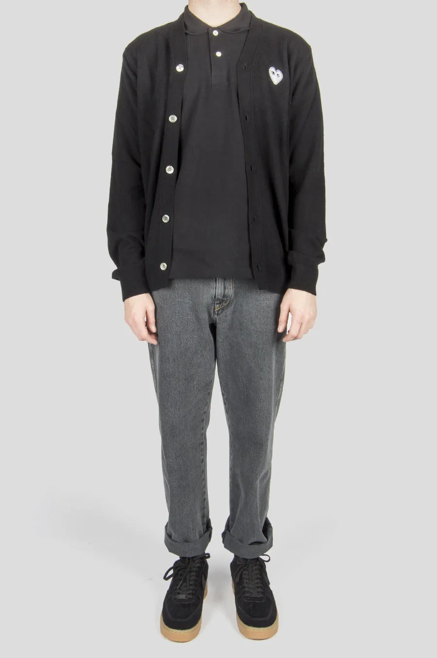 COMME DES GARCONS PLAY CARDIGAN BLACK WHITE HEART