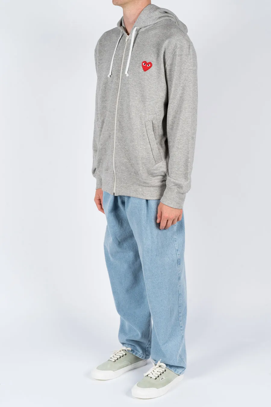 COMME DES GARCONS PLAY HOODIE JACKET LIGHT HEATHER GREY