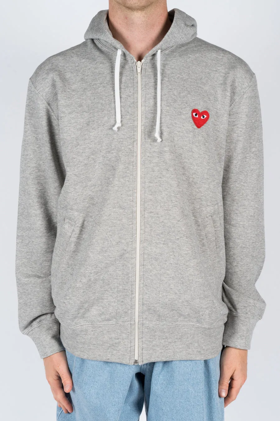 COMME DES GARCONS PLAY HOODIE JACKET LIGHT HEATHER GREY