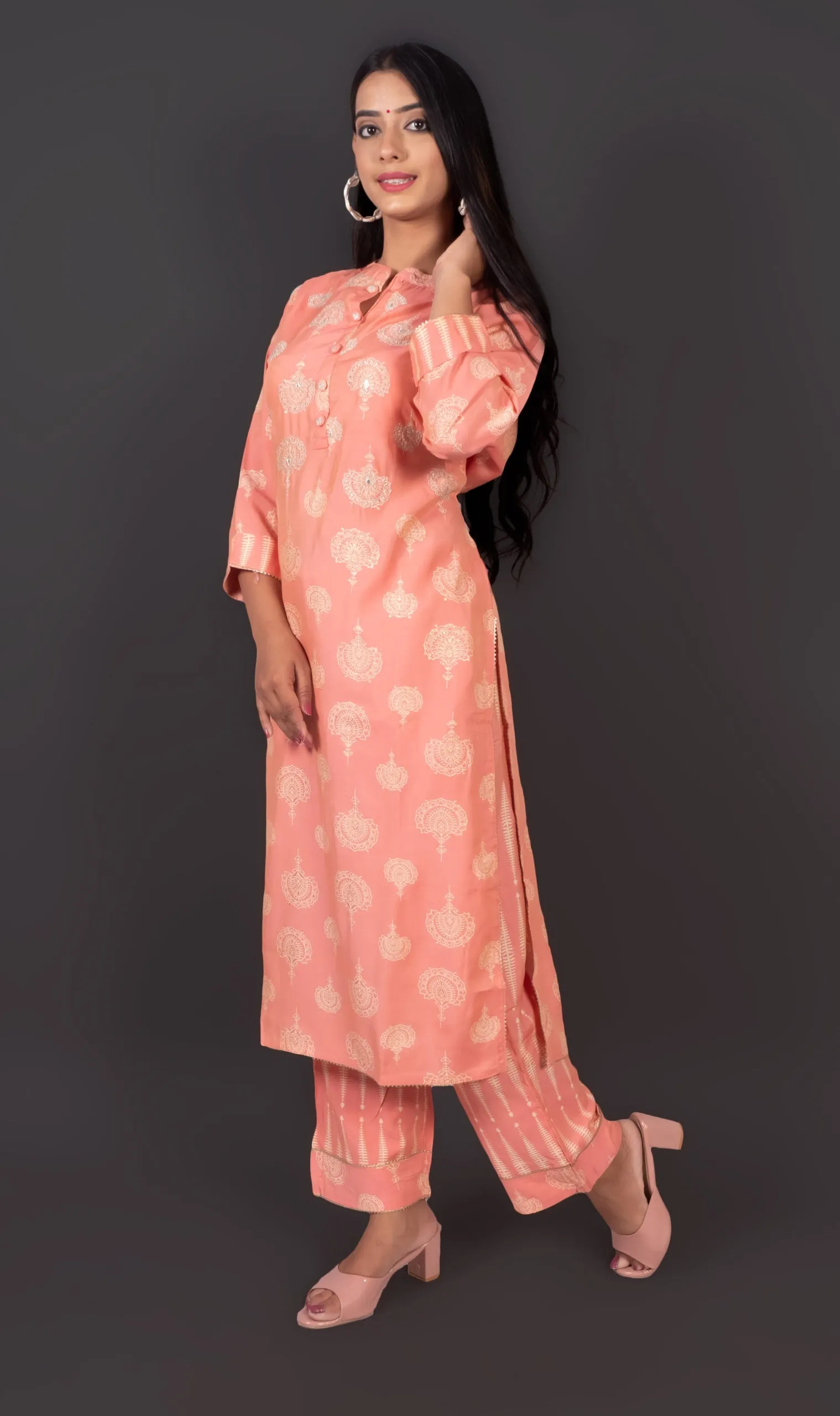 Coral Peach Muslin Kurta Pant Set