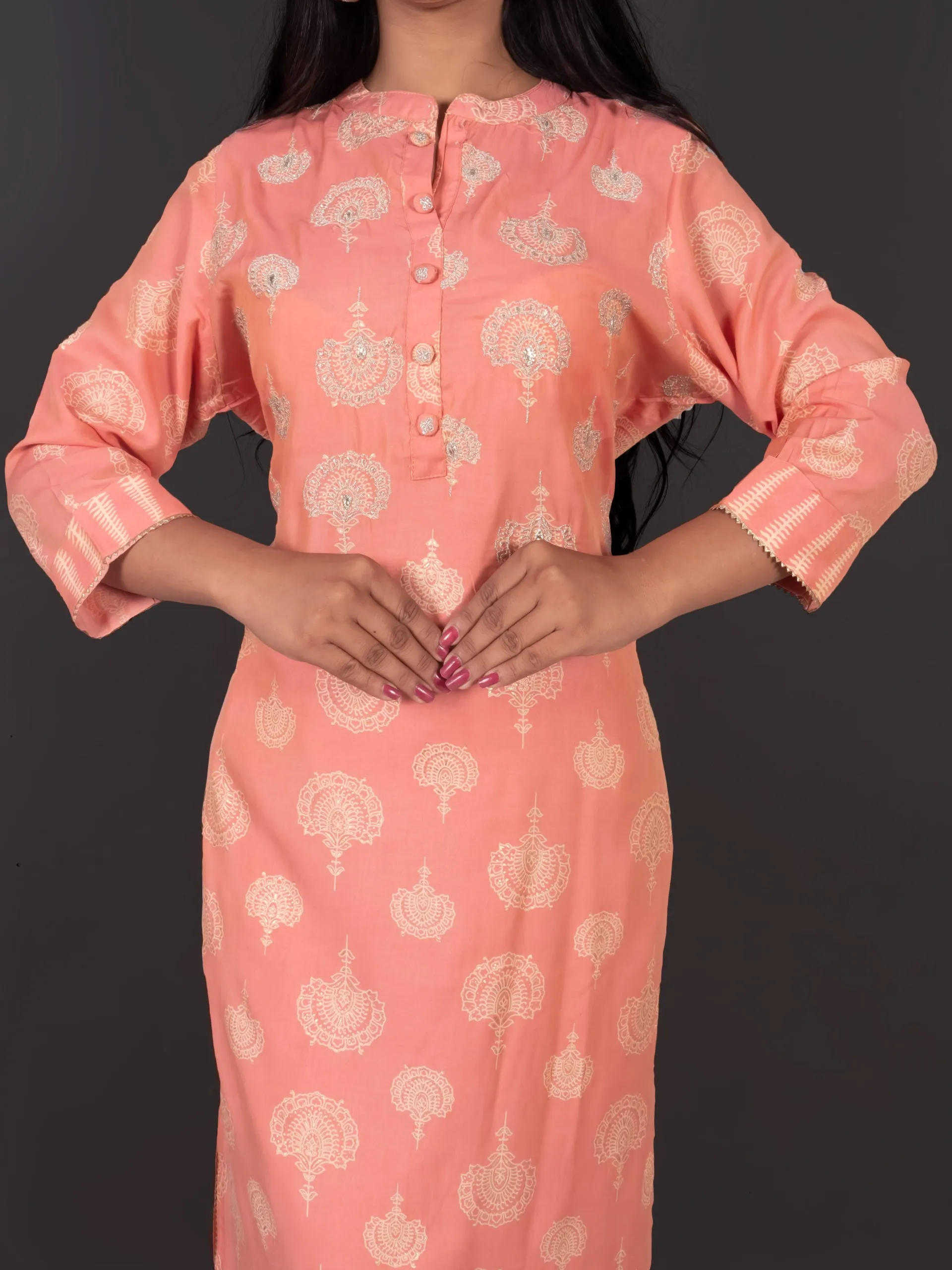 Coral Peach Muslin Kurta Pant Set