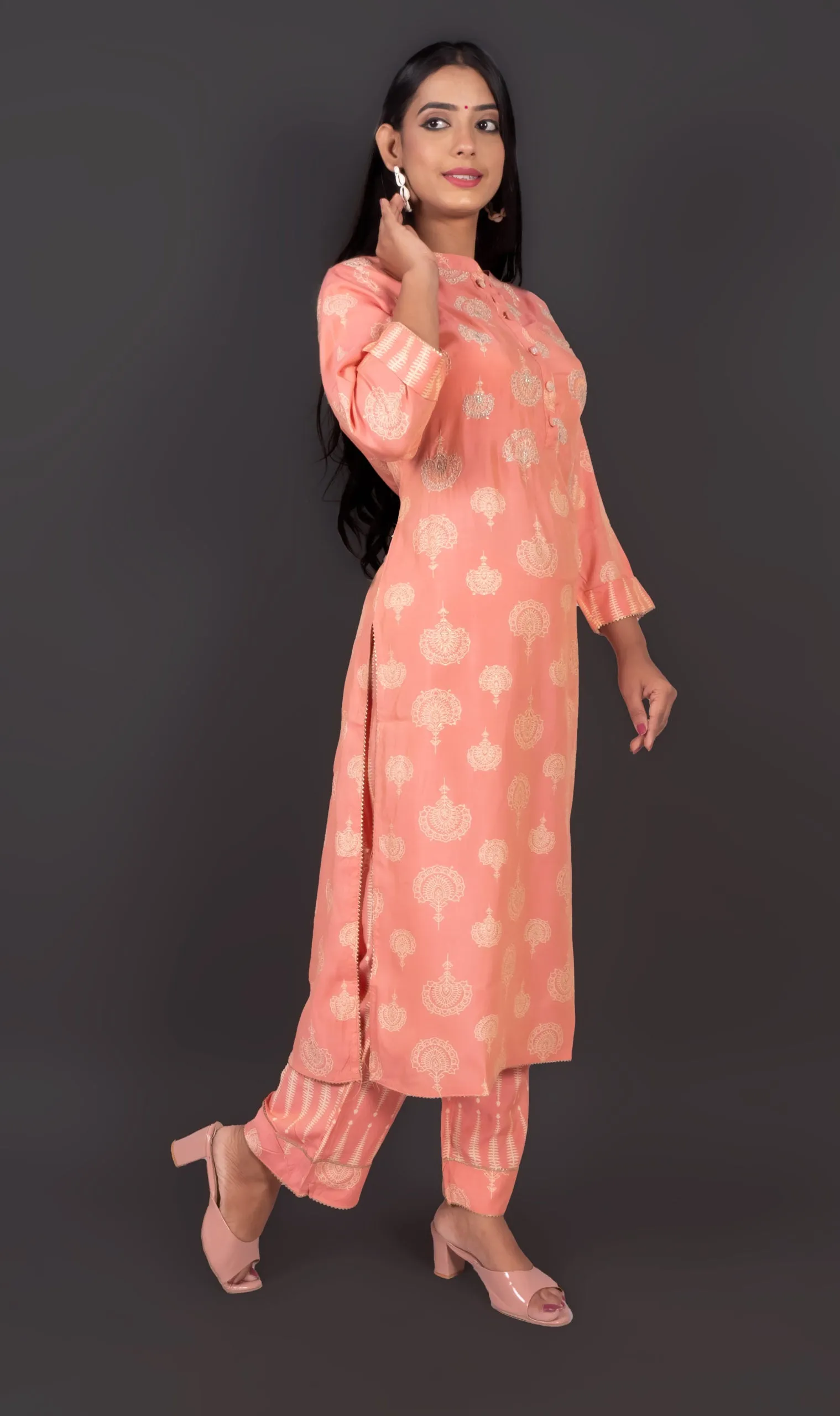 Coral Peach Muslin Kurta Pant Set