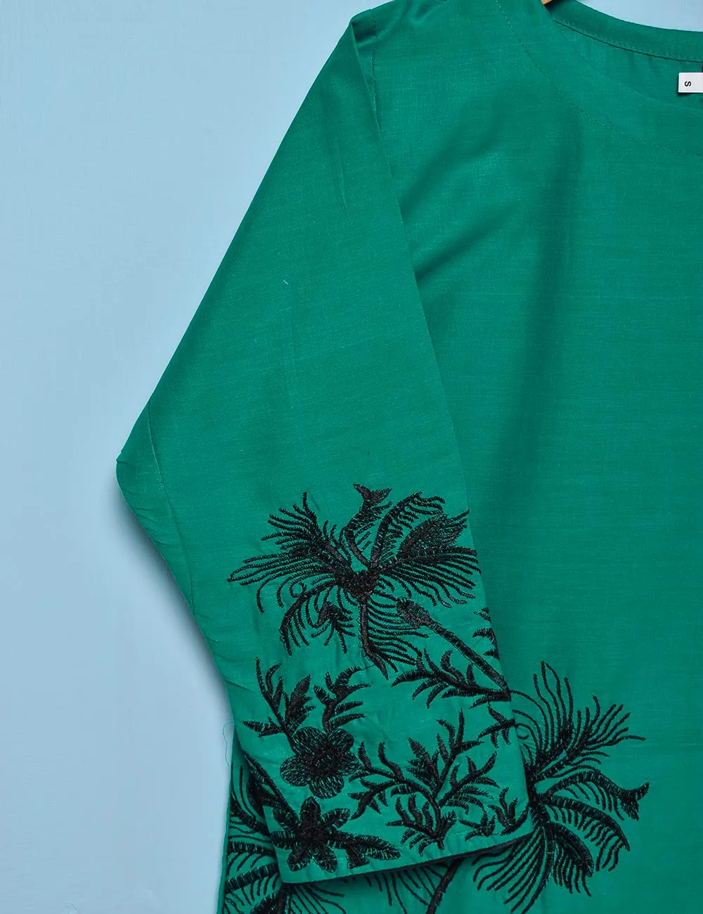 Cotton Embroidered Stitched Kurti - Exotic Shrubs (TS-028A-Turquoise)