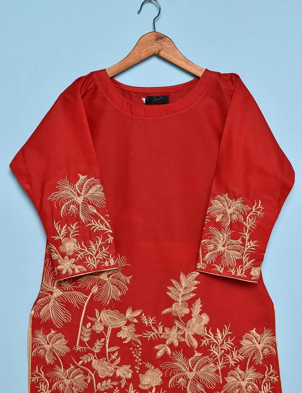 Cotton Embroidered Stitched Kurti - Exotic Shrubs (TS-028B-Red)