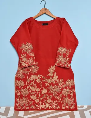 Cotton Embroidered Stitched Kurti - Exotic Shrubs (TS-028B-Red)
