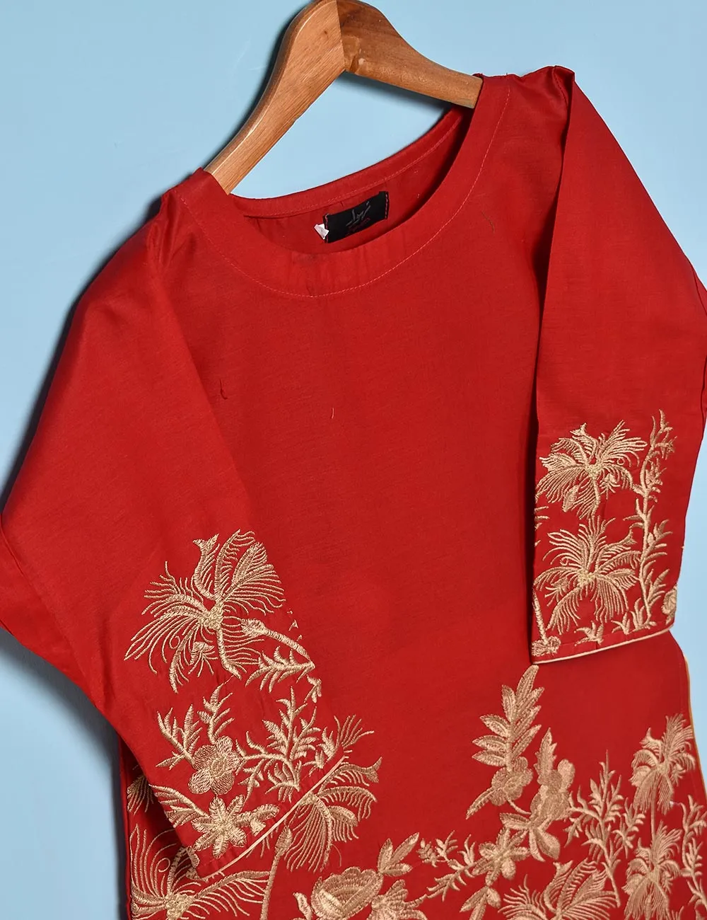 Cotton Embroidered Stitched Kurti - Exotic Shrubs (TS-028B-Red)