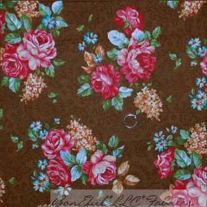 Cotton Fabric BTY Brown Flower Rose Paisley Shabby Chic VTG Cottage