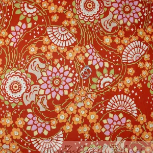 Cotton Fabric BTY Fan Brown Asian Flower Garden Amy Butler