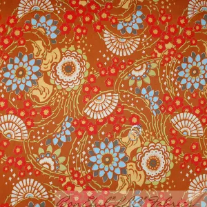 Cotton Fabric BTY Fan Brown Asian Flower Garden Amy Butler