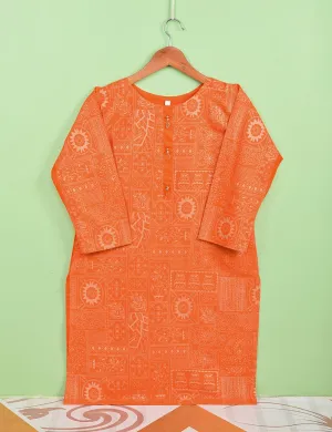 Cotton Printed Stitched Kurti Embellished With Tassels On Neckline - (TS-074A-Orange)